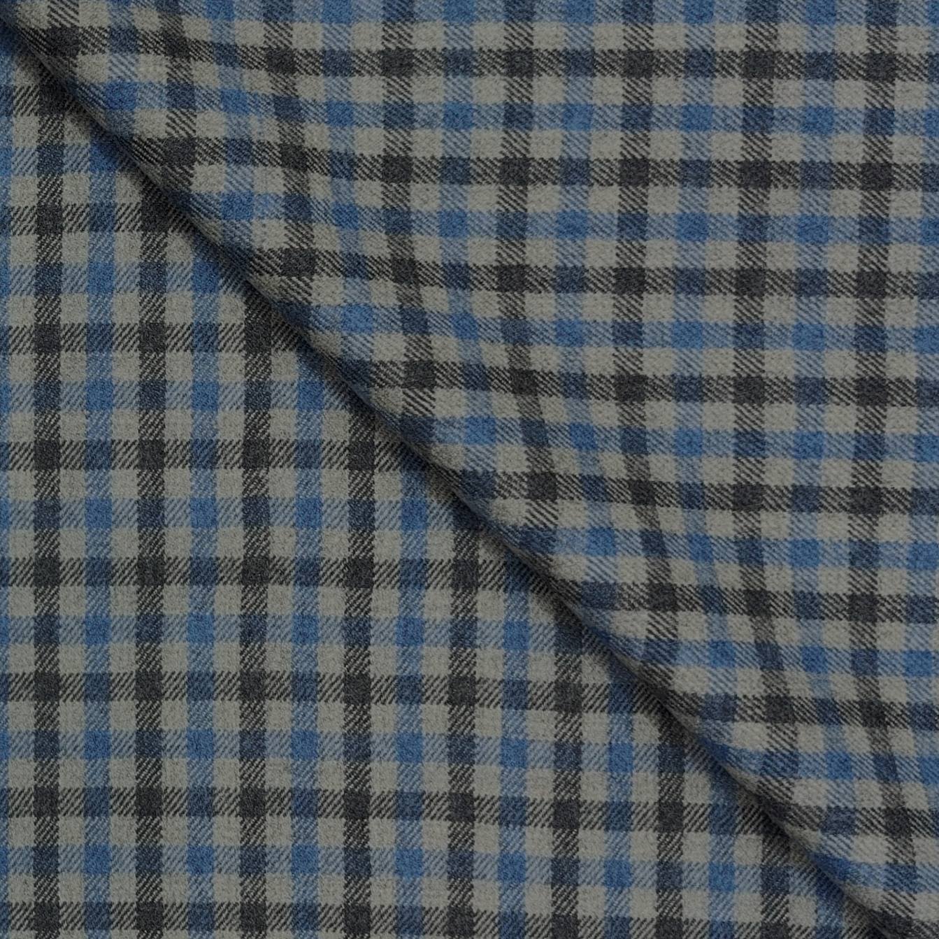 Tweed Blazer Faric OCM Premium Wool Blended Check Colour Blue N Grey